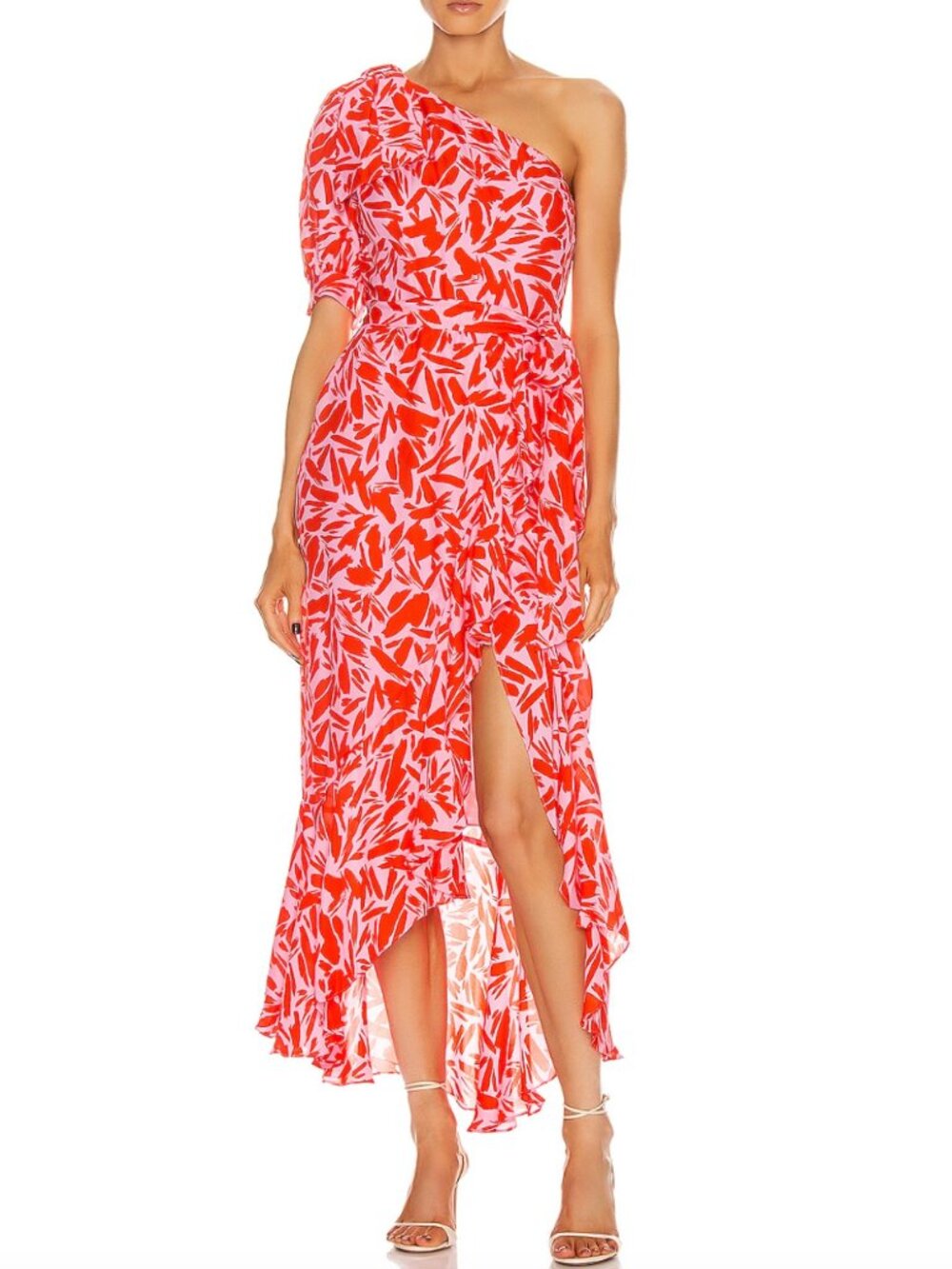 VERONICA BEARD Vie Printed One Shoulder Midi Dress
